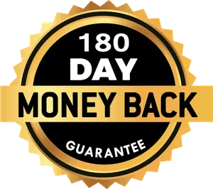A 180-day money-back guarantee seal.